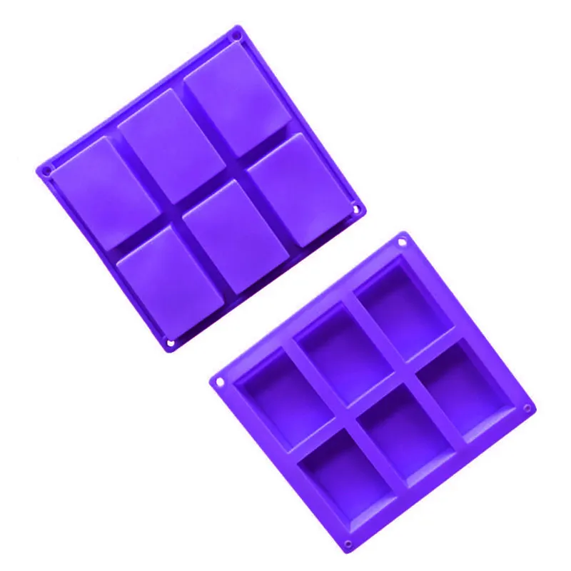 2Pcs 6 Holes Rectangular Soap Mould Silicone Cake Baking Mold Ice Cube Tray J8#3 - Цвет: Лиловый