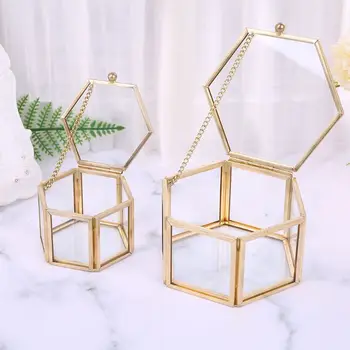 

Nordic Hexagon Transparent Glass Wedding Ring Box Eternal Flower Storage Decor beautiful hexagon shape terrarium planter