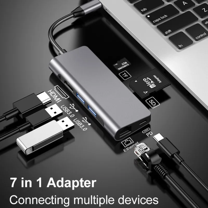 

7 in 1 Multi Function USB Hub Adapter High-quality Professional 7 In 1 Type C To HDMI HUB DP Converter Interface Adapter