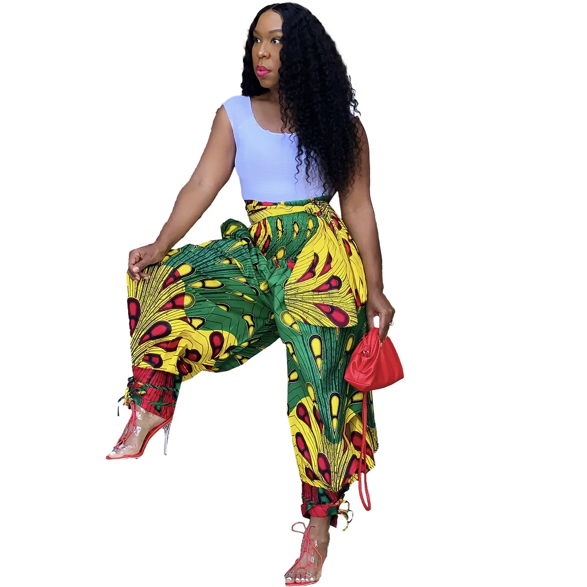 Polyester African Ladies Clothes Dashiki Print Trousers Elastic Waist Ankara Fashion High Harem Pant African Pants For Women