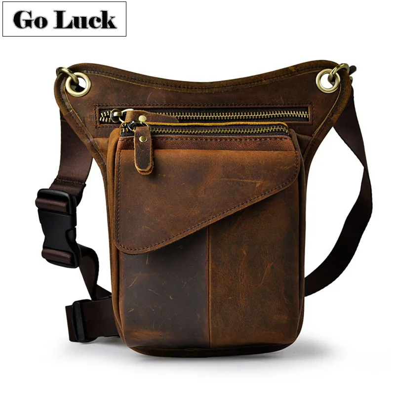 

New First Layer Cowhide Genuine Leather Retro Men's Tactical Leg Pack Waist Fanny Bag Camera Phone Tool Kit Bags