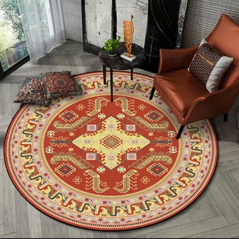 

Persian Style Round Carpets Living Room Bedroom Rug and Carpet Classic Geometric Flowers Coffee Table Decor Non-Slip Area Rugs