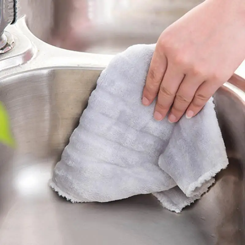 1PC Strong Absorbent Soft Scouring Pad Kitchen Cleaning Dish Towel Microfiber Household Cleaning Cloths Kitchen Gadgets Hot Sale