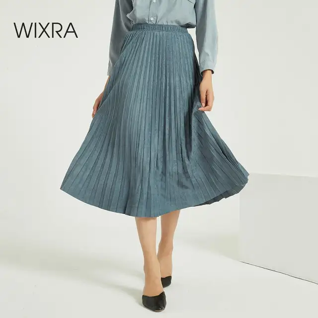 US $23.35 Wixra Women Suede Pleated Skirts Classic Casual Thick Mid-Calf Skirt Streetwear Ladies Bottom Four 