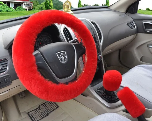 Universal Steering-wheel Plush Car Steering Wheel Covers Winter Faux fur Hand Brake& Gear Cover Set Car Interior Accessories