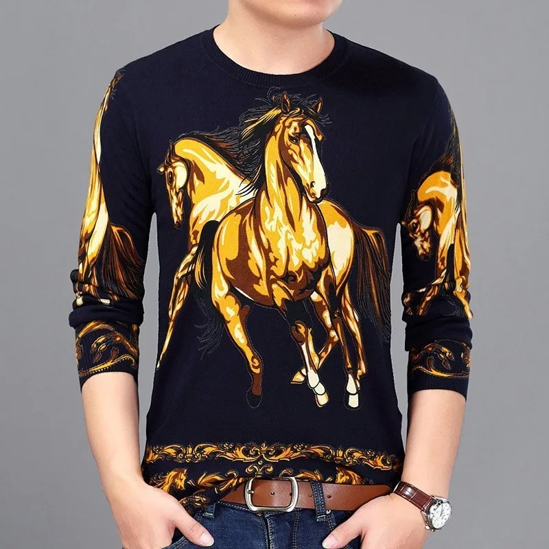 Животное гедрукт Trui Mode Trui Erkek Kazak Mannen Slim Fit Pull Homme Trui Heren Chompas Hombre Lente Kleding