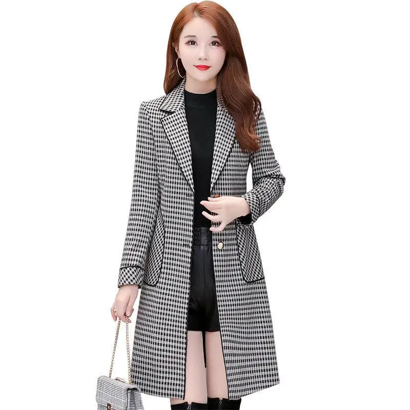 New Autumn Winter Woolen Coat Female Plus Size 5XL elegant Wool Women Coat Plaid Female Jacket