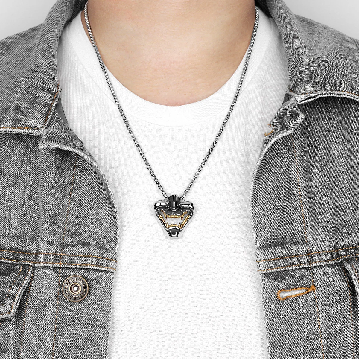Gothic Punk Samurai Fangs Stainless Steel Men's Necklace Pendant