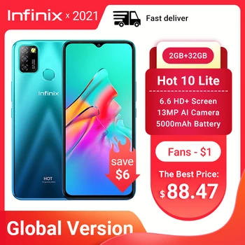 Перейти на Алиэкспресс и купить Лидер продаж 10 Lite Infinix глобальная версия смартфонов 5000 мА/ч, Батарея 13MP Камера 2 сим-карты с распознаванием лица Мобильный телефон Android сотовы...