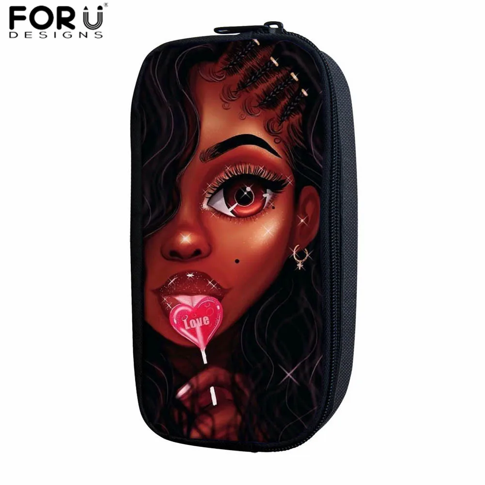 FORUDESIGNS/африканская женская сумка для макияжа для женщин-подростков, сумка-карандаш, классная черная, с принтом королевы, школьные принадлежности для девочек - Цвет: Z4896K
