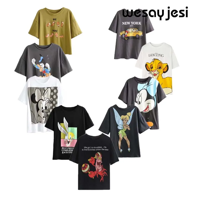 Летняя модная футболка Женская harajuku Корейская одежда уличная мультяшная девочка принт хлопок с круглым вырезом Футболка Топы Большие размеры
