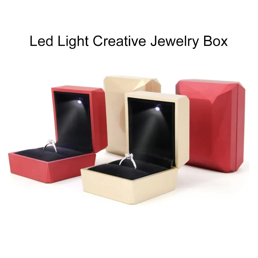Светодиодный держатель кольца с ромбовидной поверхностью, коробка для хранения ювелирных изделий, чехол, контейнер, органайзер, винтажный