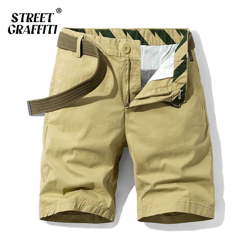 

GRAFFITI Summer Men Cotton Solid Men's Shorts Clothing 2023 New Spring Casual Short Business Fashion Social For Beach Pants