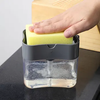 

Soap Pump Dispenser with Sponge Holder Cleaning Liquid Dispenser Container Manual Press Soap Organizer Kitchen Cleaner Tool