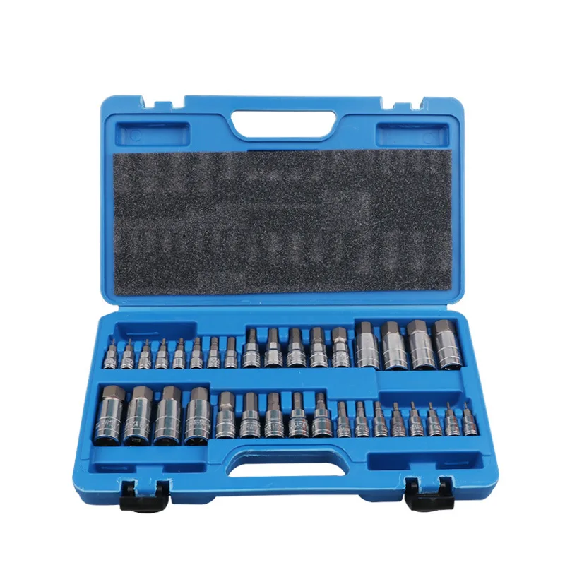 34-piece batching sleeve set high quality chrome vanadium steel metric sleeve head mechanical repair professional tools