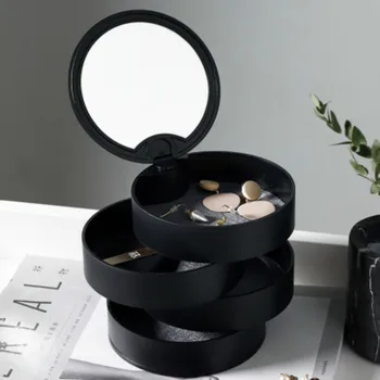 

Rotating Jewelry Storage Box Plastic Storage Tray with Lid Trinket Boxes Earring Ring Jewelry Multi-layer Makeup Organize