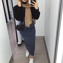 Винтажная юбка-карандаш с высокой талией, Женская однотонная длинная Облегающая джинсовая юбка размера плюс, повседневные юбки