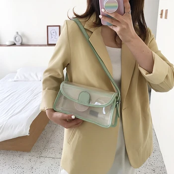 

2020 New Fashion Transparent Shoulder Crossbody Bags Soft PU+PVC Clutch Clear Bag Small Chain Ladies Handbags And Purses Sac
