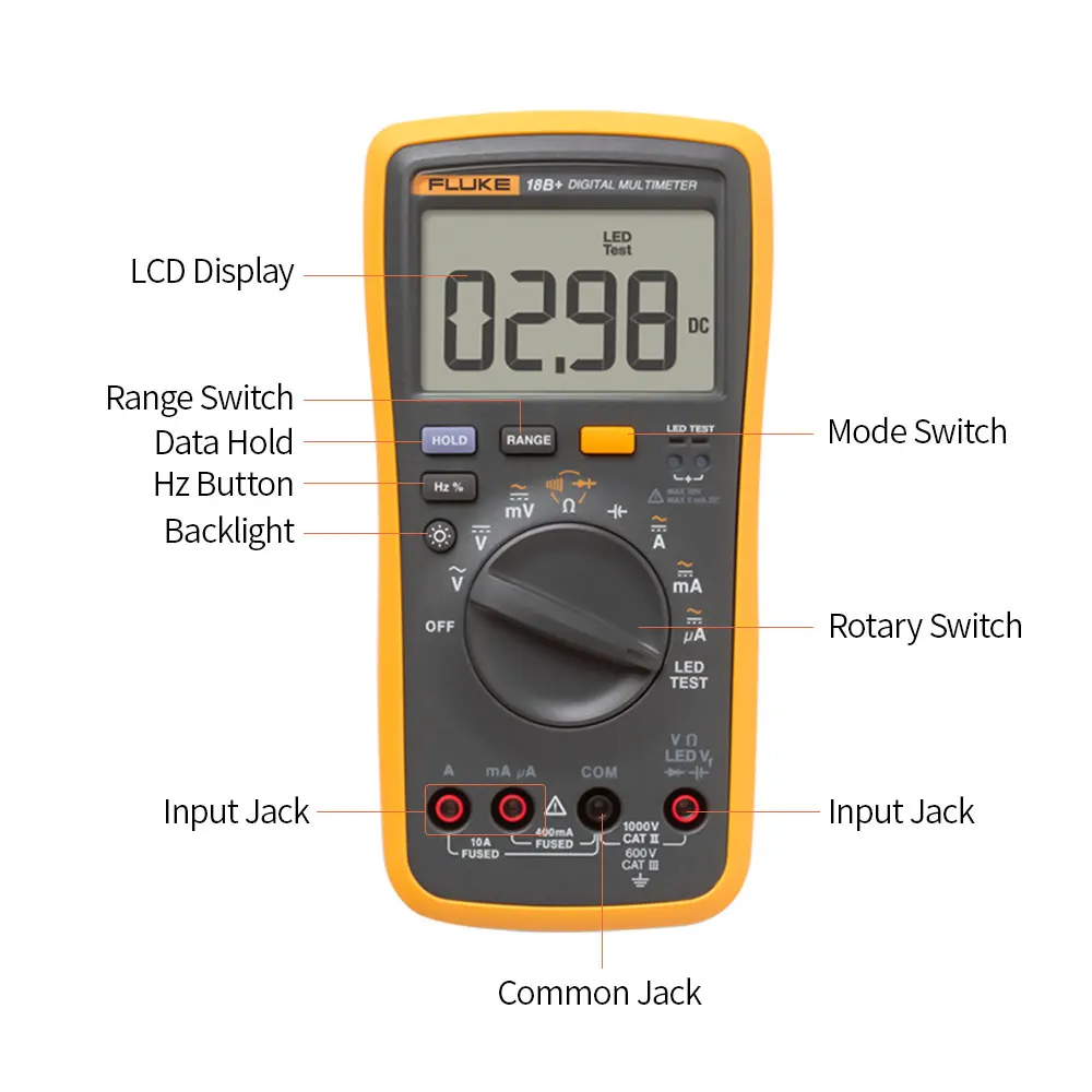 FLUKE F18B+ 4000 отсчетов мультиметр портативный цифровой мультиметр портативный Вольтметр Амперметр измеритель напряжения универсальный измеритель Новинка