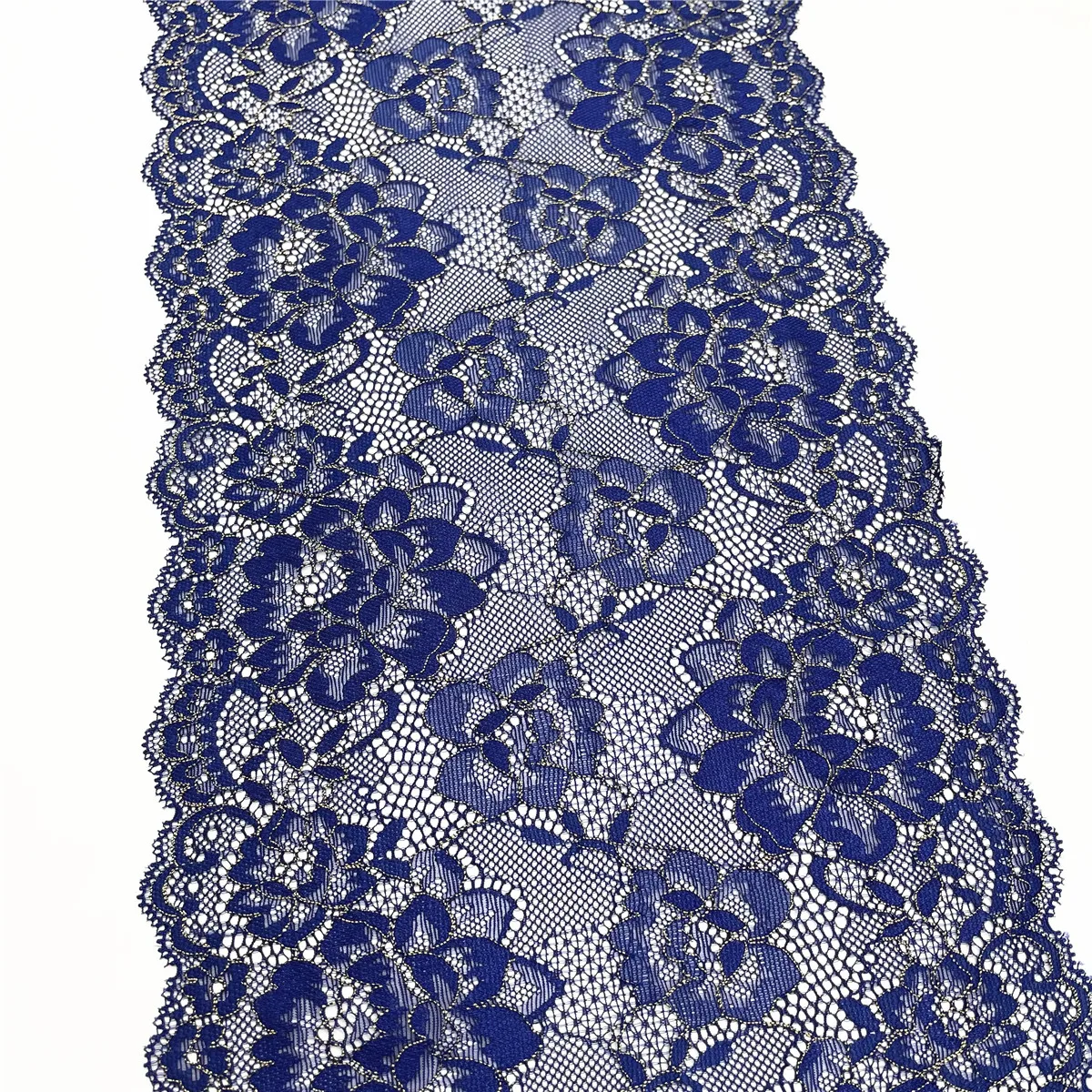 3M/lot Width 8 1/4in 21cm Blue With Gold Elastic Stretch Lace 4
