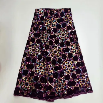

African Lace Fabric 2020 royal blue High Quality Lace Sequins French Net Lace Velvet Mesh Fabrics purple Lace Wedding Fabrics
