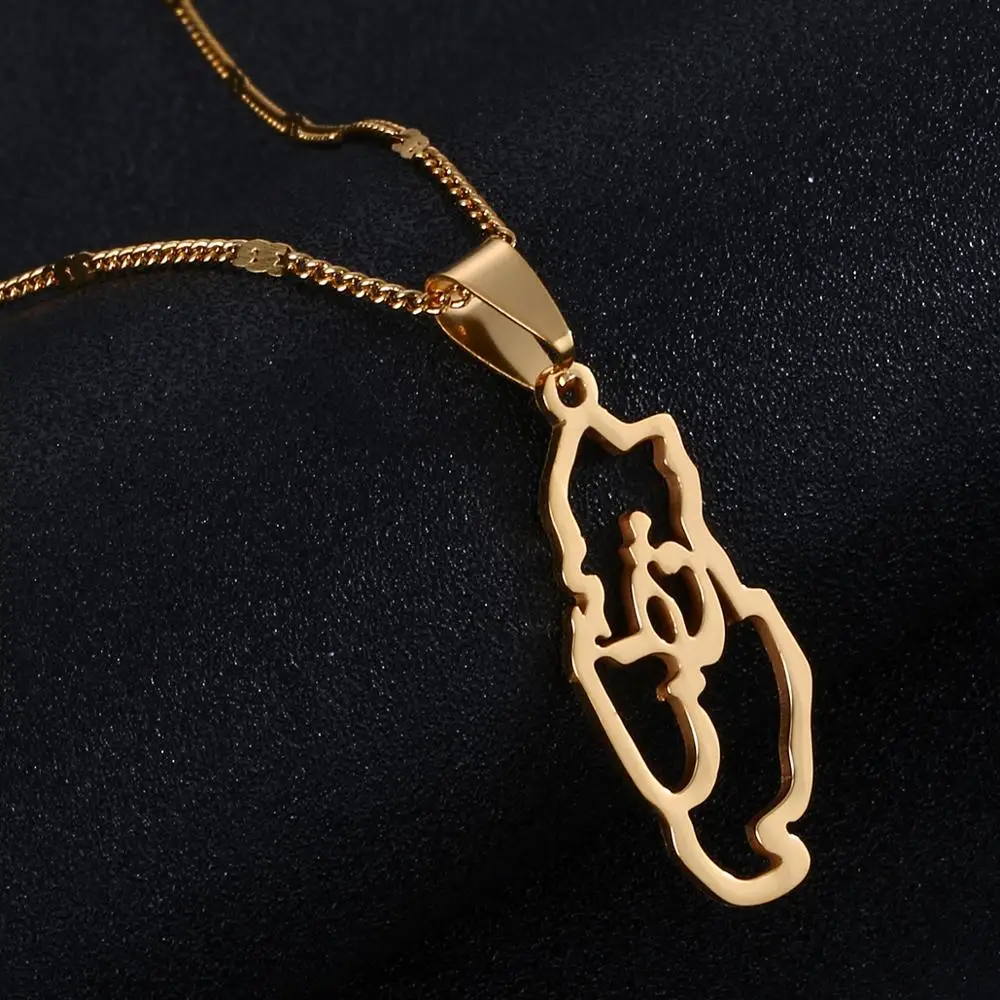 Stainless Steel Qatar Country Map Pendant Necklace Gold Color State of