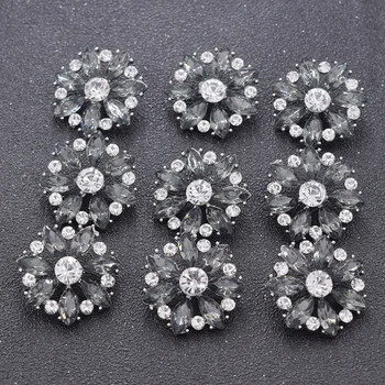 

20pcs/lot 28mm exquisite black diamond clothings alloy button crystal rhinestone flower decorations shank buttons silver plating