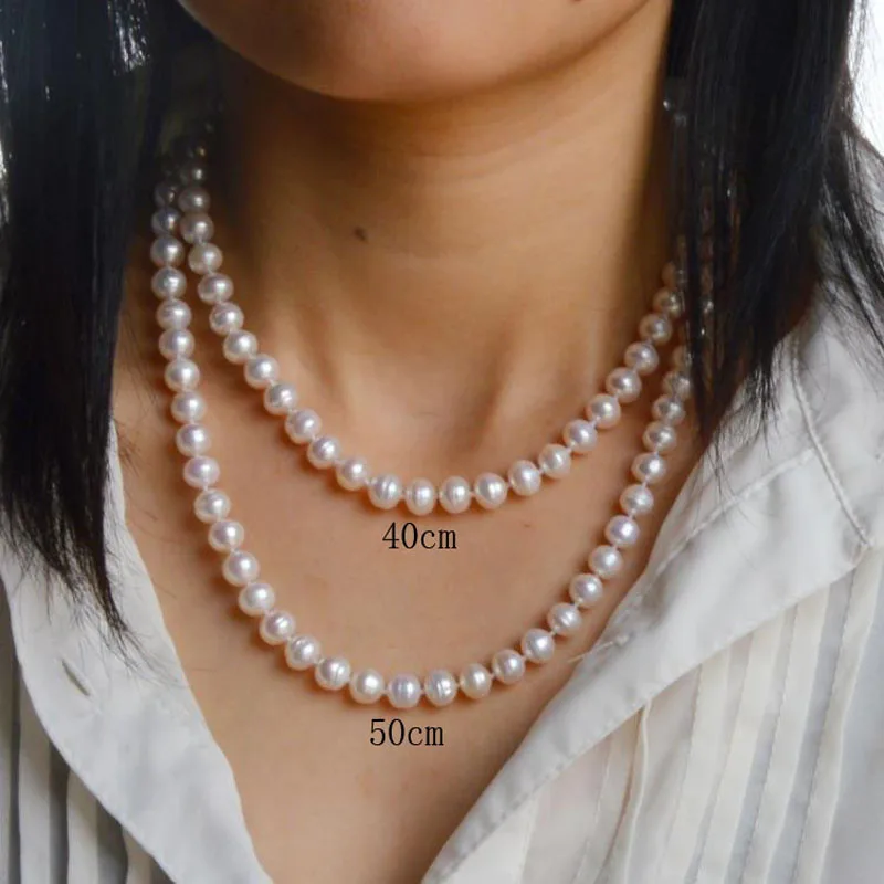 ASHIQI ожерелье из натурального пресноводного жемчуга 8-9 мм, круглые жемчужные украшения для женщин, подарок