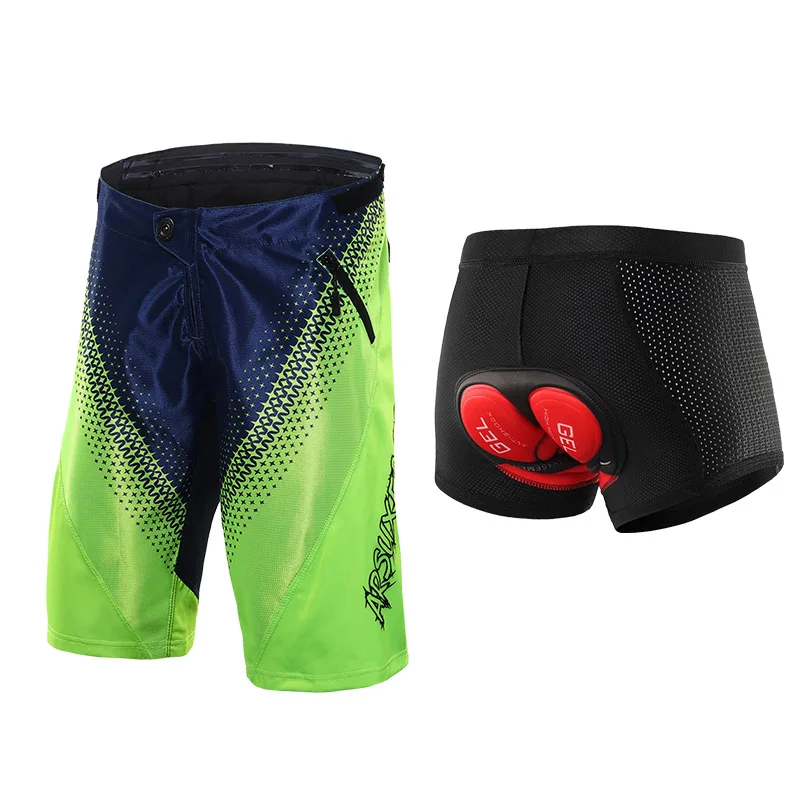 green with 001c red ARSUXEO, мужские шорты для велоспорта, свободный крой, шорты для горного велосипеда, шорты для горного велосипеда, Короткие штаны для горного велосипеда, шорты с сетчатой подкладкой 1906 - Цвет: green with 001c red