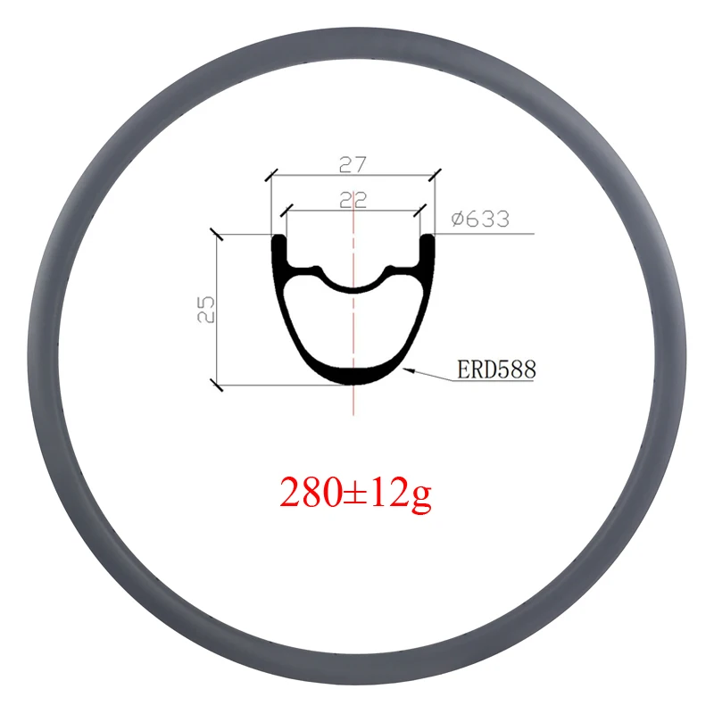 

ULTRA LIGHT 29Inch 280g MTB XC 25mm Clincher Tubeless 27mm Width Carbon Bike rim UD Matte Glossy 24/28/32H
