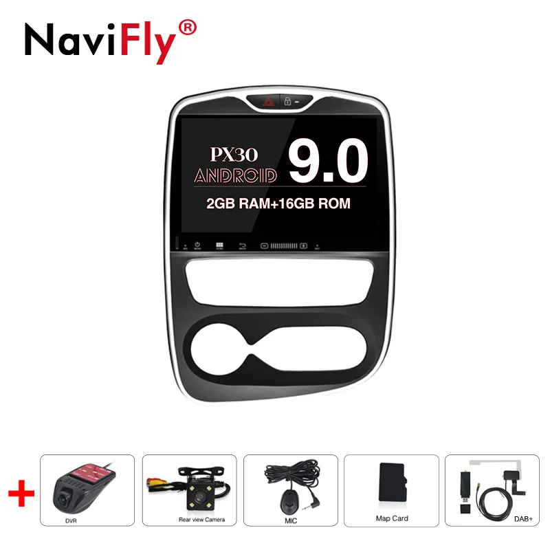 NaviFly 10,1 дюймов Android 9,0 автомобильный мультимедийный плеер для Renault Clio с Wifi gps навигацией Bluetooth 4+ 64G RDS стерео - Цвет: 2 16G Camera DVR DAB