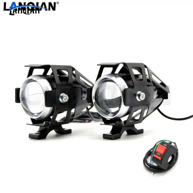 Universal Motorcycle LED Light U5 12V Auxiliary Lamp Driving headlight DRL Fog Light For BMW R1200RT S1000R F800GT Accessories 2 Pieces Black