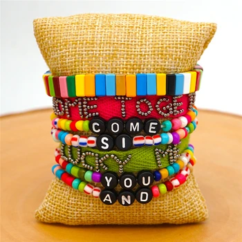 

2020 New Colors Tile Beads Alloy Bracelet Set Boho Women Gift Suit INS Fashion Jewelry Attractive DIY Paty Festival Bracelet