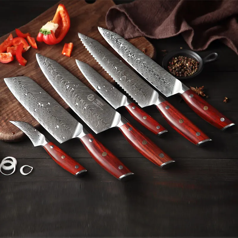 

YARENH 4 PCS Professional Kitchen Knives Sets - Japanese Damascus Stainless Steel Chef Cooking Knife Set - With Rosewood Handle