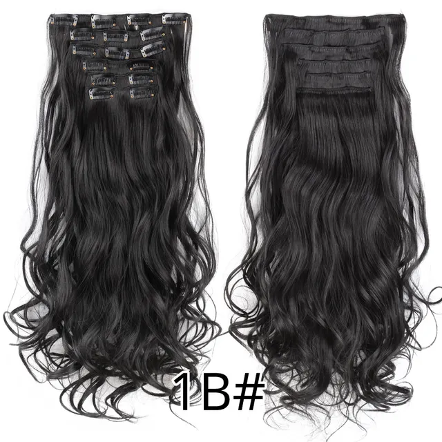 Leeons 16 colors 16 clips Long Straight Synthetic Hair Extensions Clips in High Temperature Fiber Black Brown Hairpiece 27S#