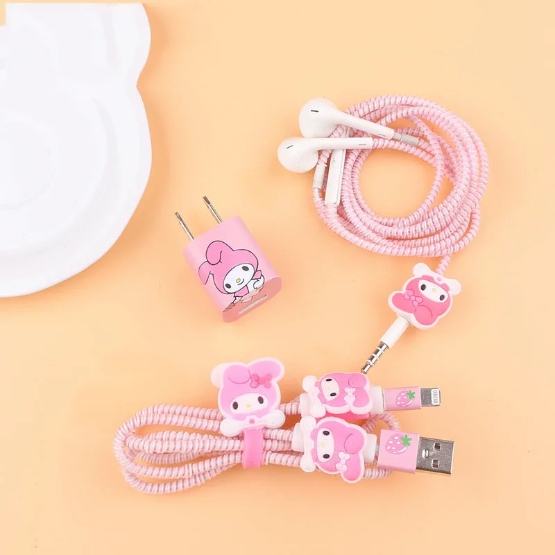 8pcs Disney Mickey Mouse Stitch Totoro Cable Winder Set Figure Doll Cartoon Charger Usb Cable Stickers Iphone Cable Protect Gift