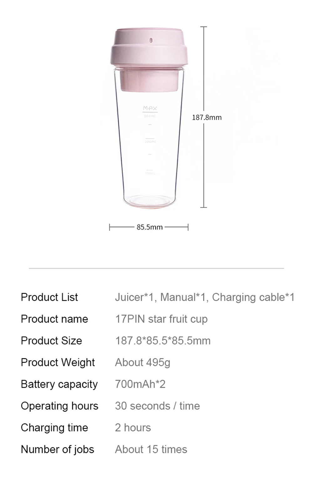 XIAOMI MIJIA 17PIN Star Fruit Cup, маленький портативный блендер, соковыжималка, миксер, Кухонный комбайн, 400 мл, Магнитная Зарядка, 30 секунд, быстрая