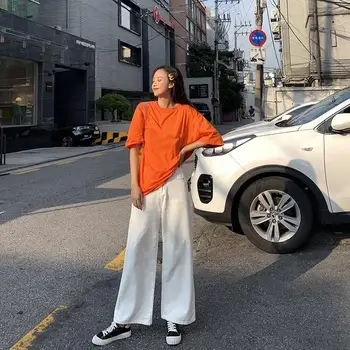 

Women Maxi Loose Street Jeans Wide Leg Jeans Plus Size Black White High Waist Jeans Casual Denim Pants