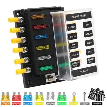 

12-way Fuse Box Set With LED Indicator Damp-Proof Protection For 12-32V Cars, Yachts, Ships, Etc.