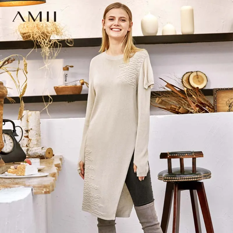 Amii Minimalist Women Long Sweater Autumn Winter