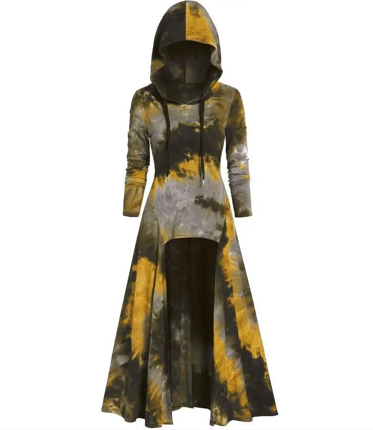 

Gothic dress womens mid length cloak dress printed bat buckle Goth dress