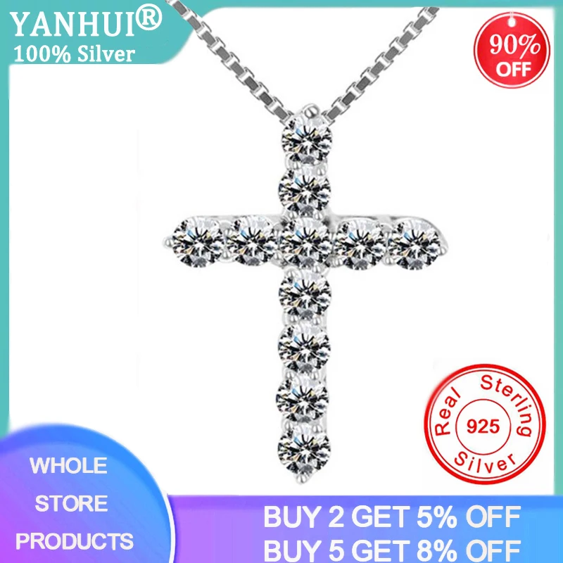 YANHUI Have Certificate 100% Original 925 Solid Silver Wedding Necklace For Women Cross Zirconia Diamond Pendant Necklace PN10|Necklaces| – AliExpress
