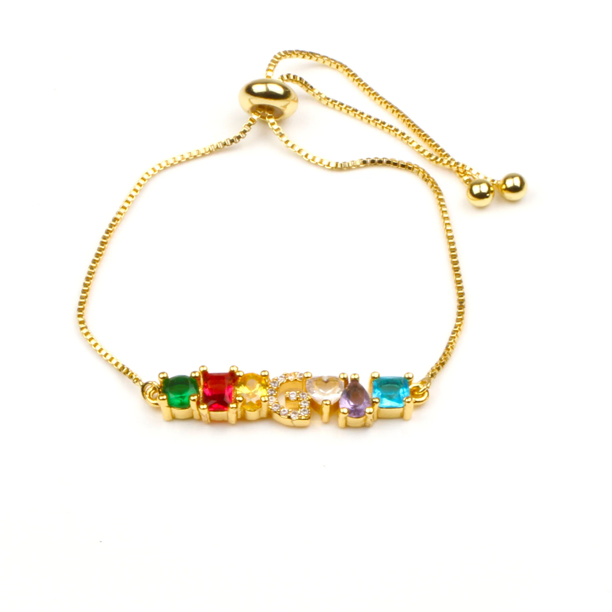 Hot Trendy Women Gold Color Bracelet New Rainbow Cubic Zircon A-Z Letter Initials For Women Charm Bracelet Jewelry Accessories - Окраска металла: G