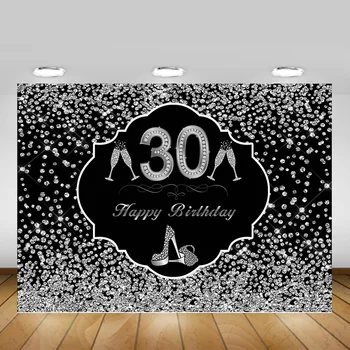 

30th Happy Birthday Backdrop Photocall Lady 50th 60th Birthday Party Background Decoration Sliver Splash Dots Photography