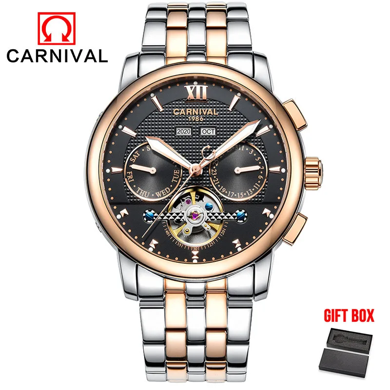 Rose gold black Карнавальные мужские часы Топ бренд класса люкс автоматические механические часы мужские наручные часы водонепроницаемые мужские часы relogio masculino - Цвет: Rose gold black