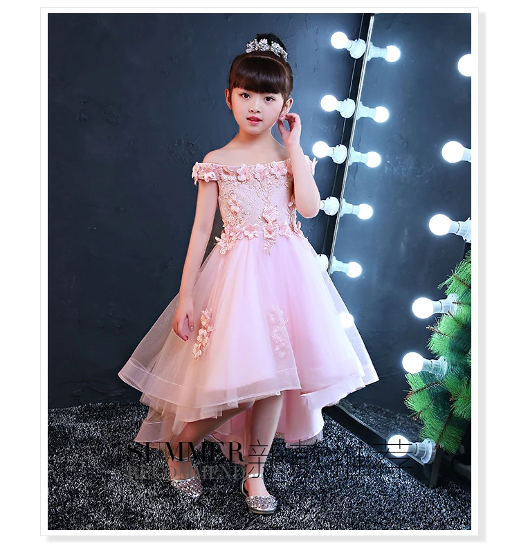 Glizt/свадебное платье с открытыми плечами для девочек; вечерние платья принцессы из тюля со шлейфом и аппликацией; платье для первого причастия на заказ