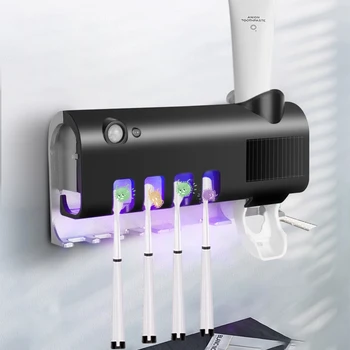 

UV Toothbrush Sanitizer Toothpaste Squeezer Rechargeable Solar Power Wall Mounted Toothbrush Holder Bathroom Accessories