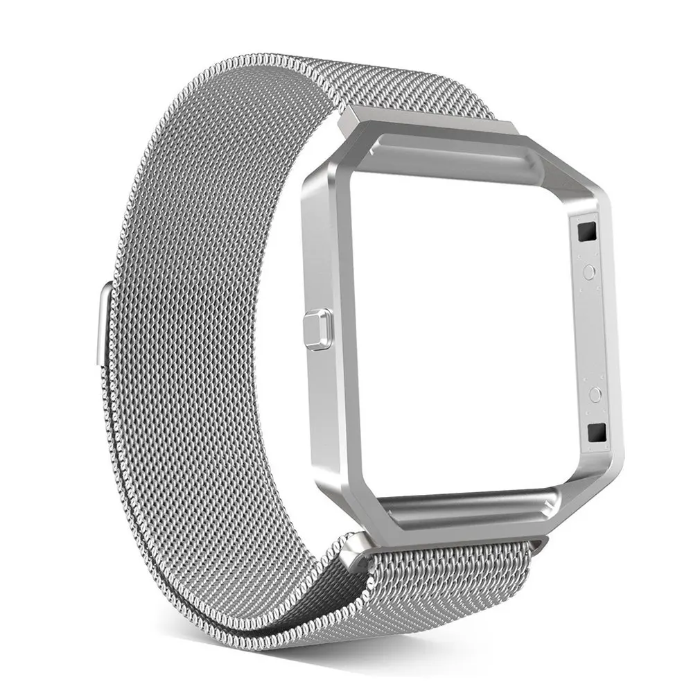 Сетчатый ремешок с металлической оправой для Fitbit часы Blaze ремешок из нержавеющей стали черный розовое золото Серебряная Магнитная