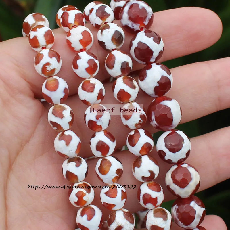 

Natural Faceted Red FuShou/FootBall Dzi Agate 8/10mm Round space beads, For DIY Necklace Bracelet Jewelry Making !