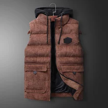 Новинка, мужской жилет размера плюс, Осень-зима, теплый, модный, теплый жилет, 5XL, 6XL, уплотненный жилет, с капюшоном, на молнии, однотонный, без рукавов, куртка